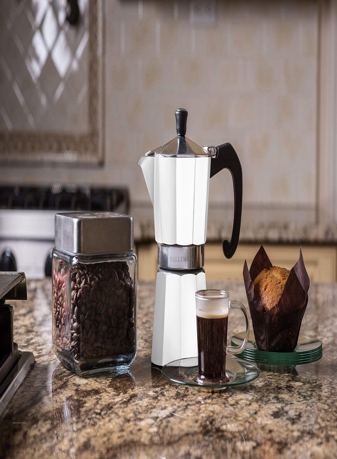 بيلمين ماكينة إسبريسو بيلمين للموقد | ماكينة موكا إيطالية، إبريق موكا بتصميم كلاسيكي من الألومنيوم لتحضير القهوة في المنزل والتخييم | سهلة الاستخدام والتنظيف - 9 أكواب، أبيض - Image 5